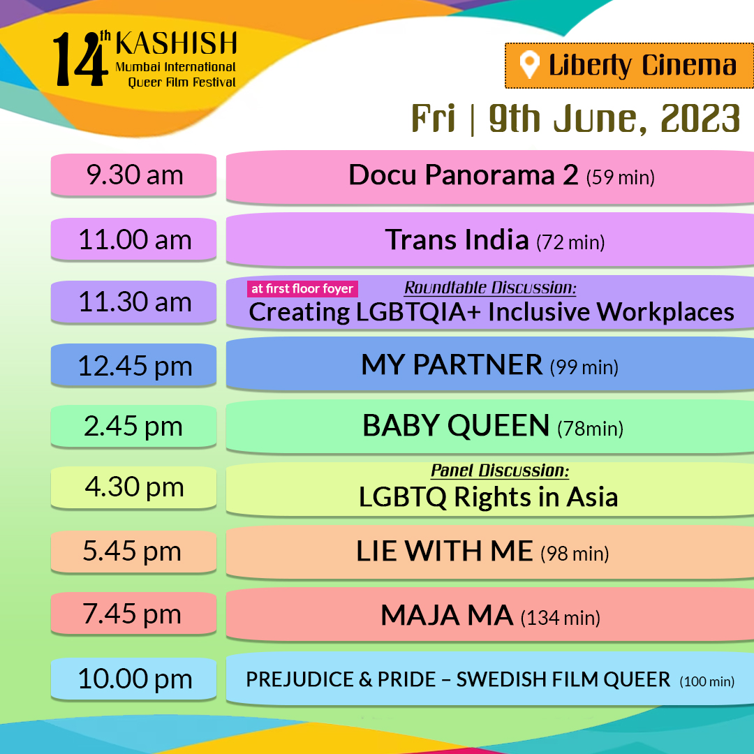 KashishFilmFest's tweet photo. #KASHISH2023 - Screening Schedule
Check out the so many amazing films screening today Friday, June 9, 2023!
Check out the Full Festival schedule on our website: https://t.co/iwW66L9n3K
#BeFluidBeYou #lgbtqfilmfestival #screeningschedule #LibertyCinema #alliancefrancaisedebombay https://t.co/KU8hpteY0v