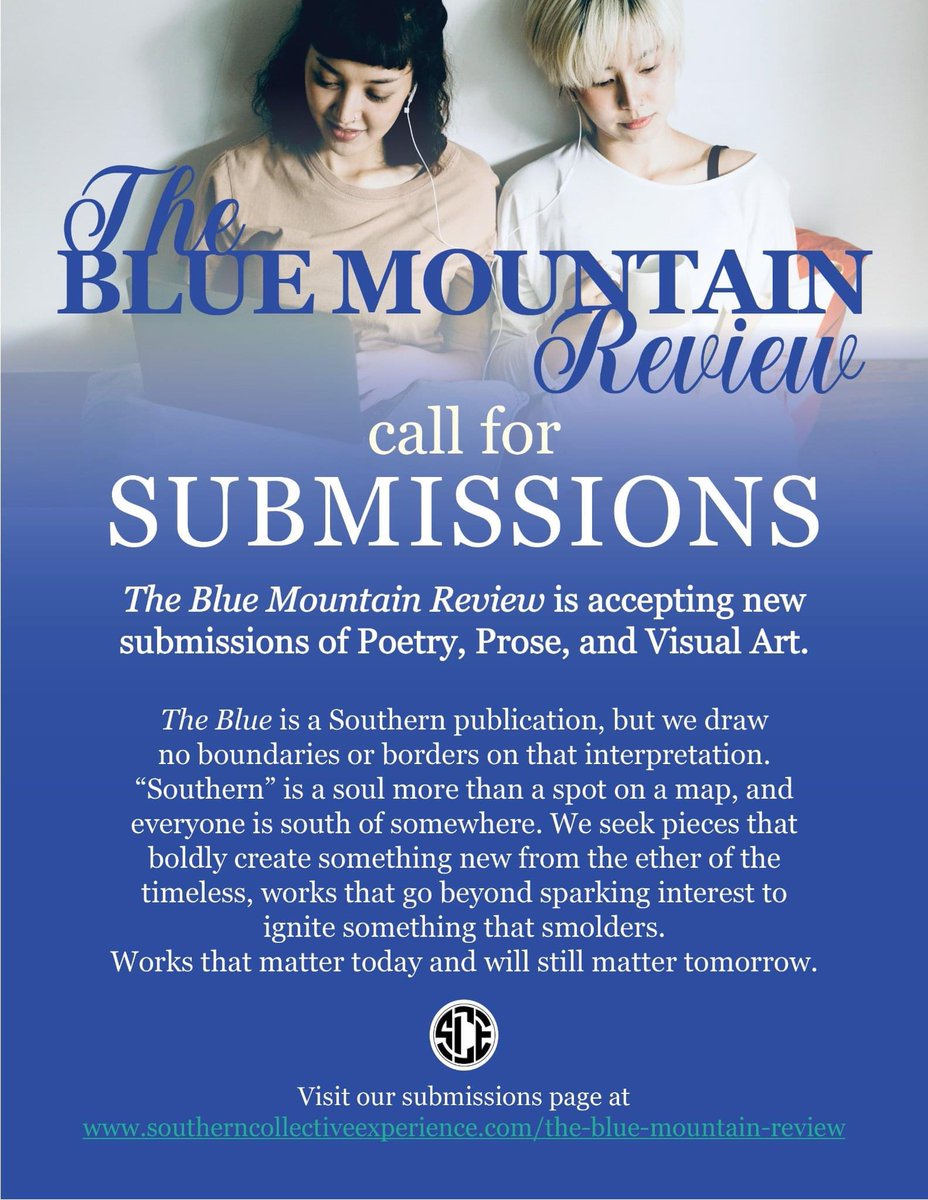 We are open for submissions in all genres. Read the new Blue here: issuu.com/collectivemedi… Submit work here: bluemountainreview.submittable.com/submit #lbgtq @uclaextension We’ve a soft spot for essays. #essays #interviews #music #poetry