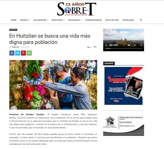 #HuitzilanEnMedios 📰🗞️ Medios de comunicación publican sobre las obras que inauguramos en días pasados.

@ContigoPuebla @sobret2