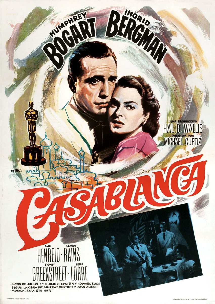 Note the different fonts the studio used to make the #Casablanca #MoviePosters more exotic. #HumphreyBogart & #IngridBergmen are at the center of all the #MovieArt for this #AllAternateMoviePoster set #IconicQuotes #Moveinight