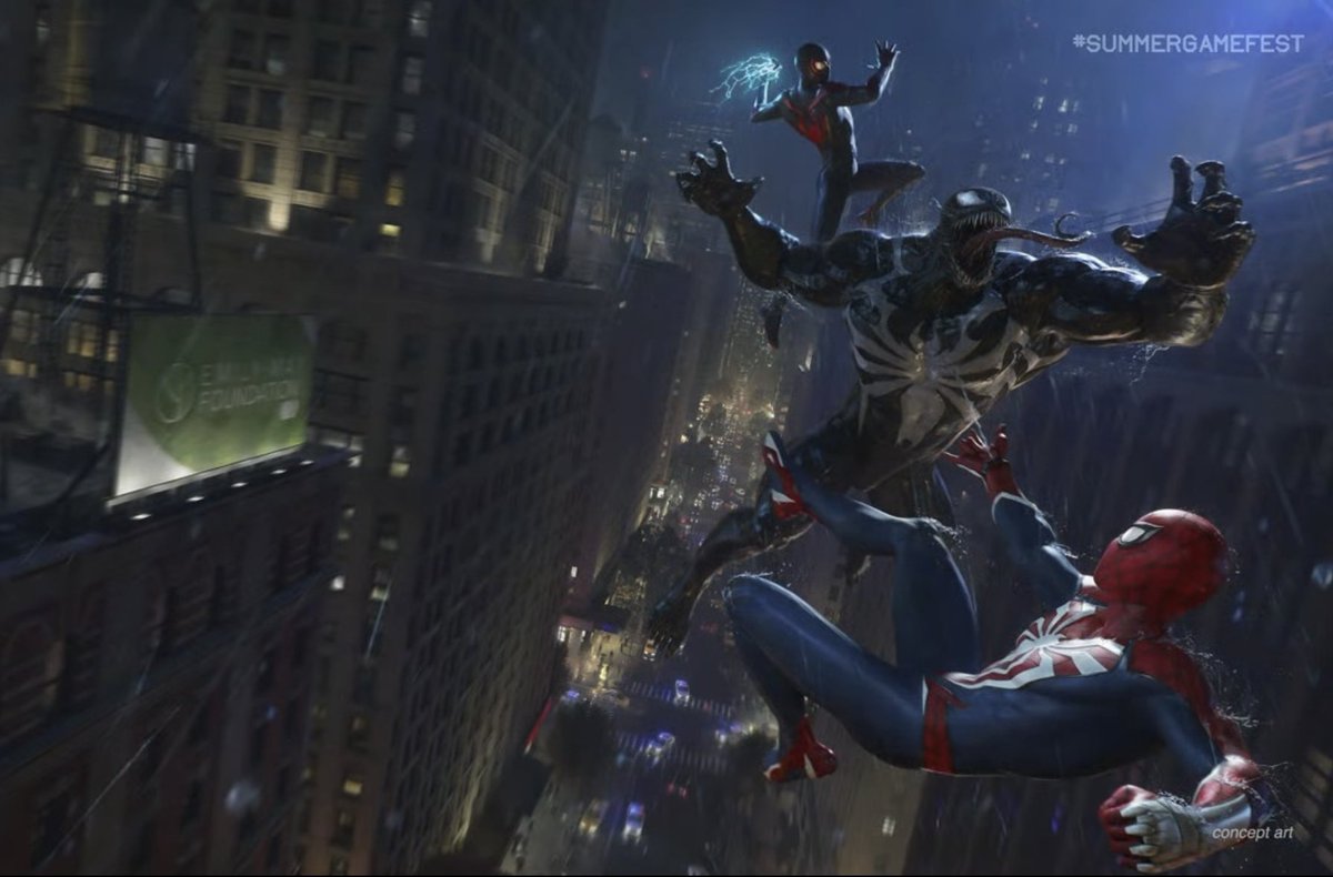 RT @DiscussingFilm: New art of Venom vs Miles & Peter in ‘SPIDER-MAN 2’. https://t.co/r3IdJMqTKj