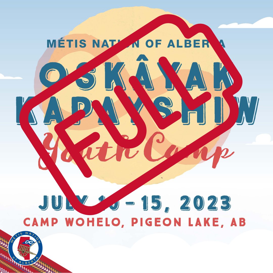 REGISTRATION CLOSED: Registration for our 2023 Oskâyak Kapayshiw Youth Camp is now full. If you would like to be put on the waitlist, please email youth@metis.org 😊
