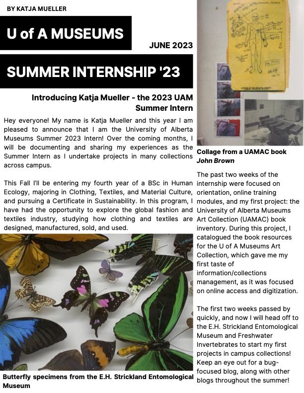 UAlbertaMuseums's tweet photo. The 2023 Summer Intern is here! 👋
Meet @UAlbertaHECOL undergraduate student Katja Mueller who is the 2023 #UAlbertaMuseums intern.
Read all about Katja: https://t.co/99GAciwphK
#MuseumIntern #UAlberta https://t.co/BhZR7qSbp7