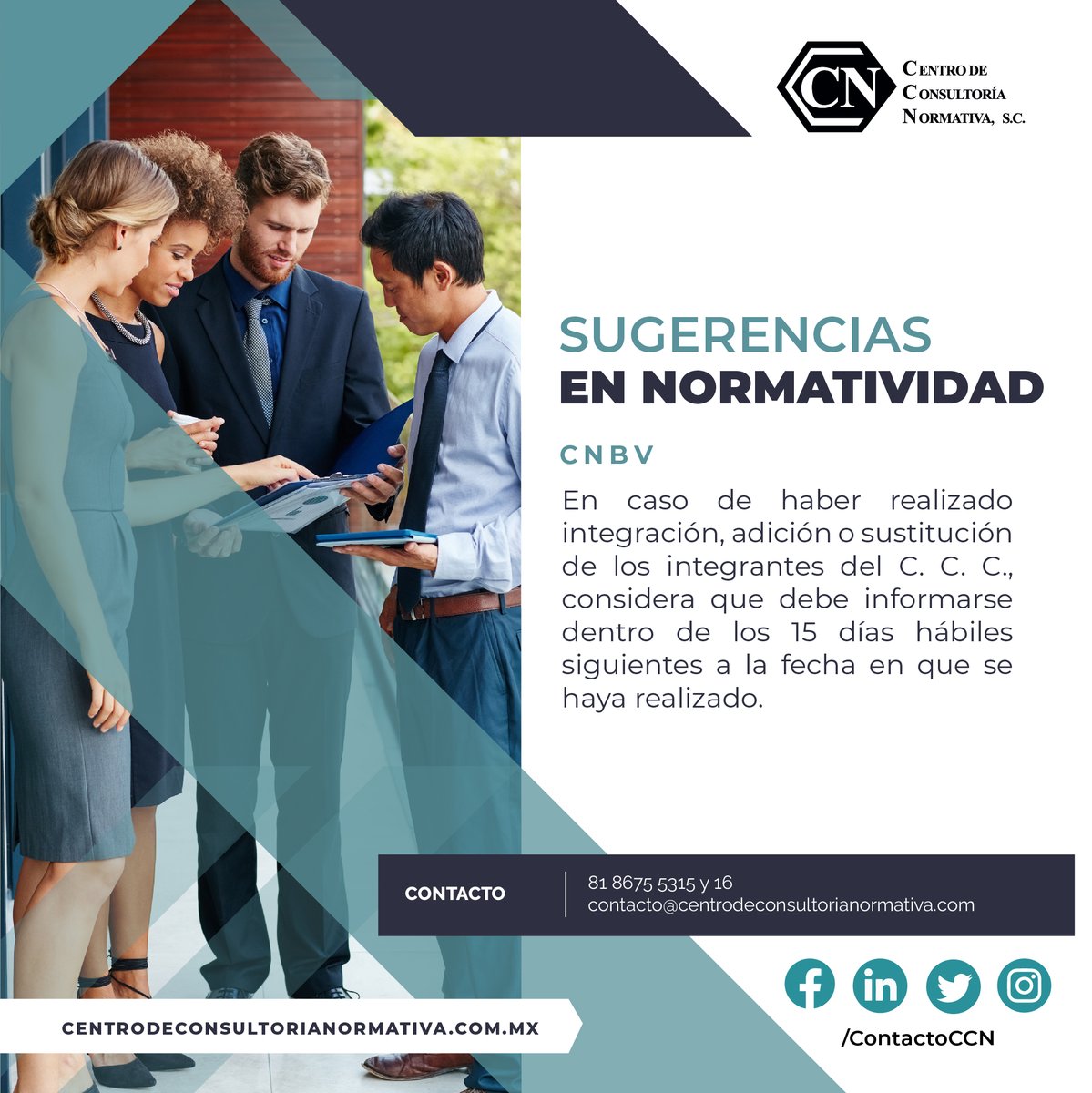 ContactoCCN's tweet photo. ¿Tu C. C. C., tuvo alguna modificación? 

#CentroDeConsultoríaNormativa #CCN #PLD #SITI https://t.co/nnRmLOWXjS