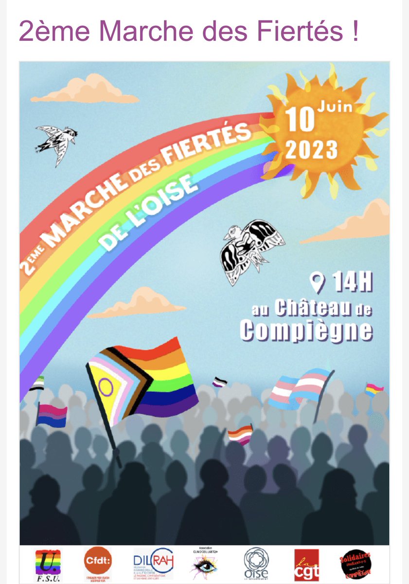 Rendez-vous à #Compiègne pour la #MarcheDesFiertés 🏳️‍🌈🏳️‍⚧️
clindoeil-lgbtqi.fr/%C3%A9v%C3%A8n…