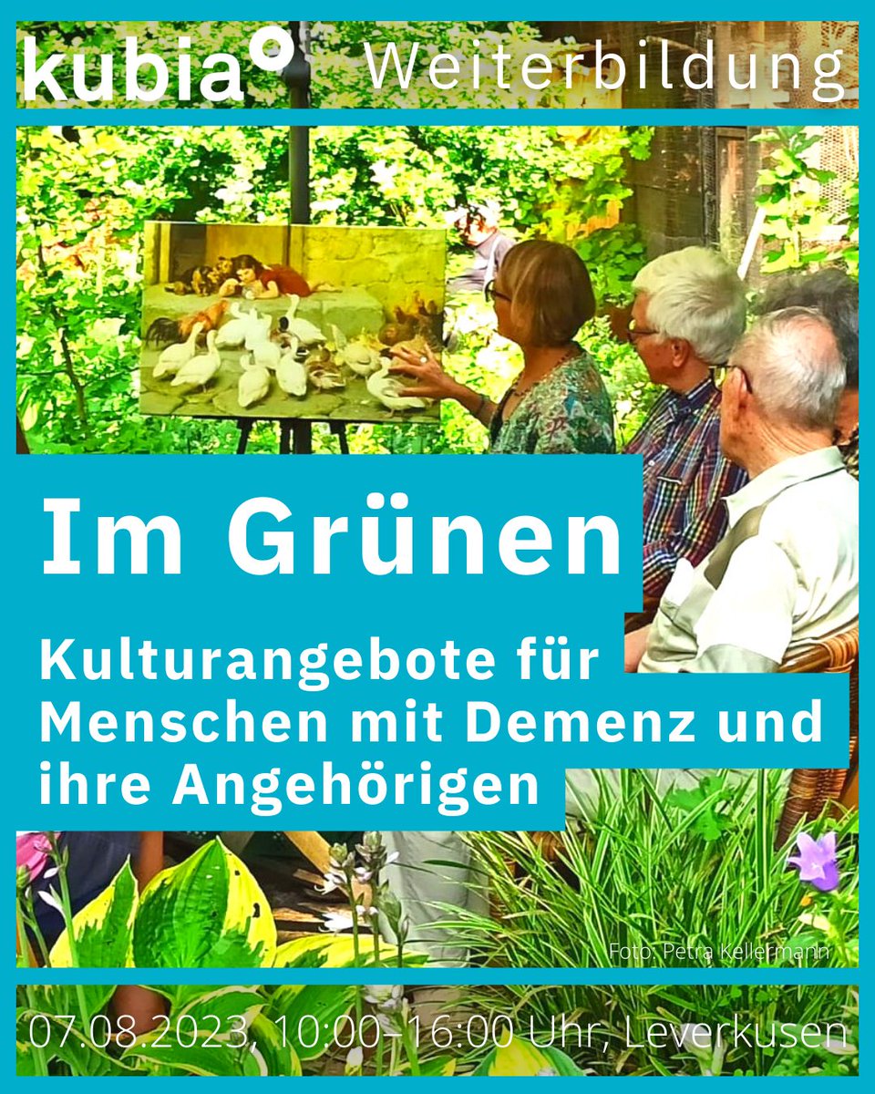 Gleich nach den Sommerferien ⛱️ geht's am 7. August auf dem NaturGut Ophoven in #Leverkusen in einem Workshop mit Kulturgeragogin Petra Kellermann um #Kulturnachmittage #imGrünen🌳🌼🌿 für Menschen mit #Demenz &amp; ihre Angehörigen. Jetzt anmelden: ibk-kubia.de/angebote/fortb…