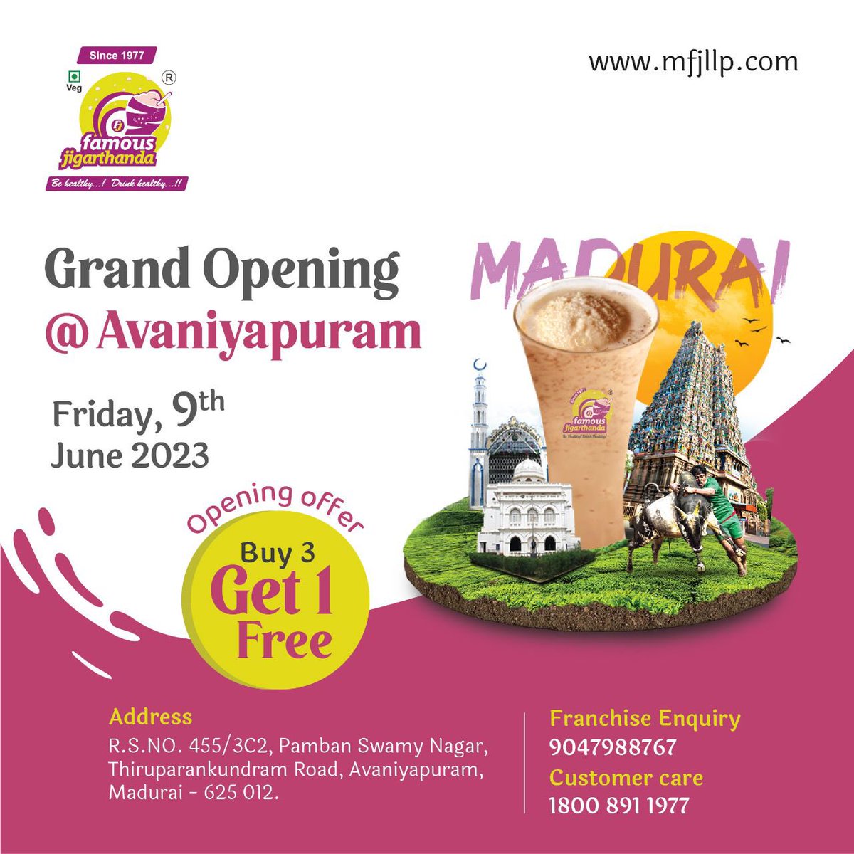 FAMOUSJIGAROFFL's tweet photo. WELCOMES YOU ALL 

#famousjigarthanda #maduraifamousjigarthanda #ilovejigarthanda #avaniyapuram #maduraidistrict #tamilnadu #openingceremony

FOR BUSINESS ENQUIRY : +9190479-88767

https://t.co/r4cK0g4q9m https://t.co/6wOu5fYOKX