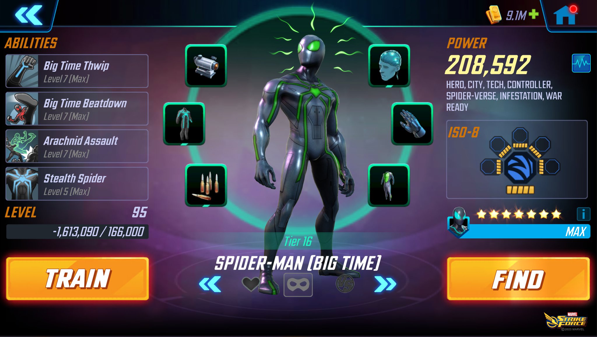 MARVEL Strike Force on X: Spider-Man screenshots only.