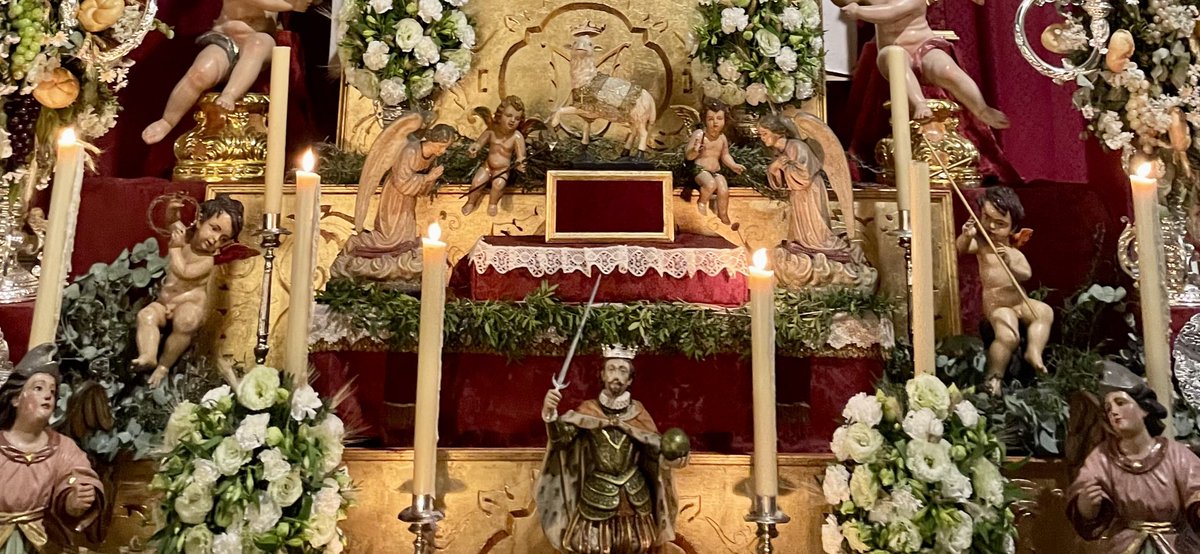 La pintura en los altares de Corpus de <a href="/VCabezaSevilla/">𝗩𝗶𝗿𝗴𝗲𝗻 𝗱𝗲 𝗹𝗮 𝗖𝗮𝗯𝗲𝘇𝗮</a>.

#CorpusSevilla22: «Exaltación de la Eucaristía» (ca. 1641), Fco. Herrera, «el Viejo».

#CorpusSevilla23: escena central del «Políptico de Gante» (1432), Hubert y Jan van Eyck.