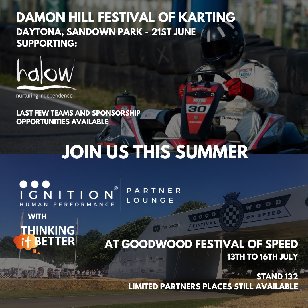 Motorsport To Business powered by Ignition (@ignitionperform) on Twitter photo A big summer of #Motorsport ahead for us! To join us at either the <a href="/HillF1/">Damon Hill</a> Festival of Karting for @halowproject at <a href="/DaytonaMSport/">Daytona Motorsport</a> Sandown Park or the Ignition Partner Lounge with @tibdotcom at <a href="/fosgoodwood/">Goodwood FOS</a> - send us a message! #Partners #Charity #Giving #GoodwoodFoS A big summer of #Motorsport ahead for us! To join us at either the <a href="/HillF1/">Damon Hill</a> Festival of Karting for @halowproject at <a href="/DaytonaMSport/">Daytona Motorsport</a> Sandown Park or the Ignition Partner Lounge with @tibdotcom at <a href="/fosgoodwood/">Goodwood FOS</a> - send us a message! #Partners #Charity #Giving #GoodwoodFoS