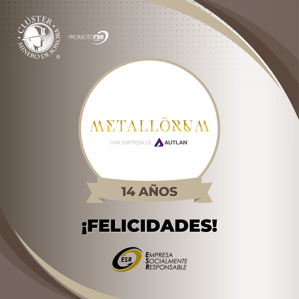 ClusterDeSonora's tweet photo. Nos enorgullece celebrar con Minera Autlán sus 14 años como Empresa Socialmente Responsable. Nuestras felicitaciones a todo el equipo de Unidad Columbia, #Metallorum - Autlán.
Sigamos fortaleciendo la #MineríaResponsable #ESR2023 #Magdalena #Sonora https://t.co/TsgnCOjruO