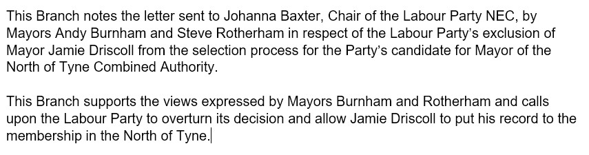 HorsforthLabour's tweet image. At our Branch meeting on Tuesday we passed the following motion unanimously and agreed to send it to the NEC, @MayorJD, @AndyBurnhamGM, @MetroMayorSteve :