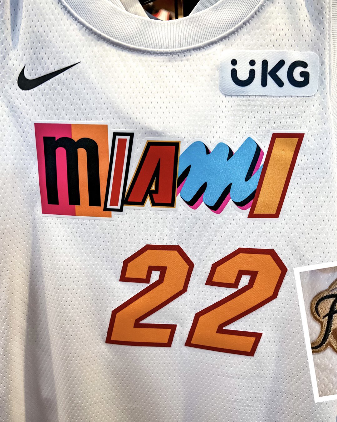 A detail of the new Miami Heat 'Miami Mashup' uniforms during the