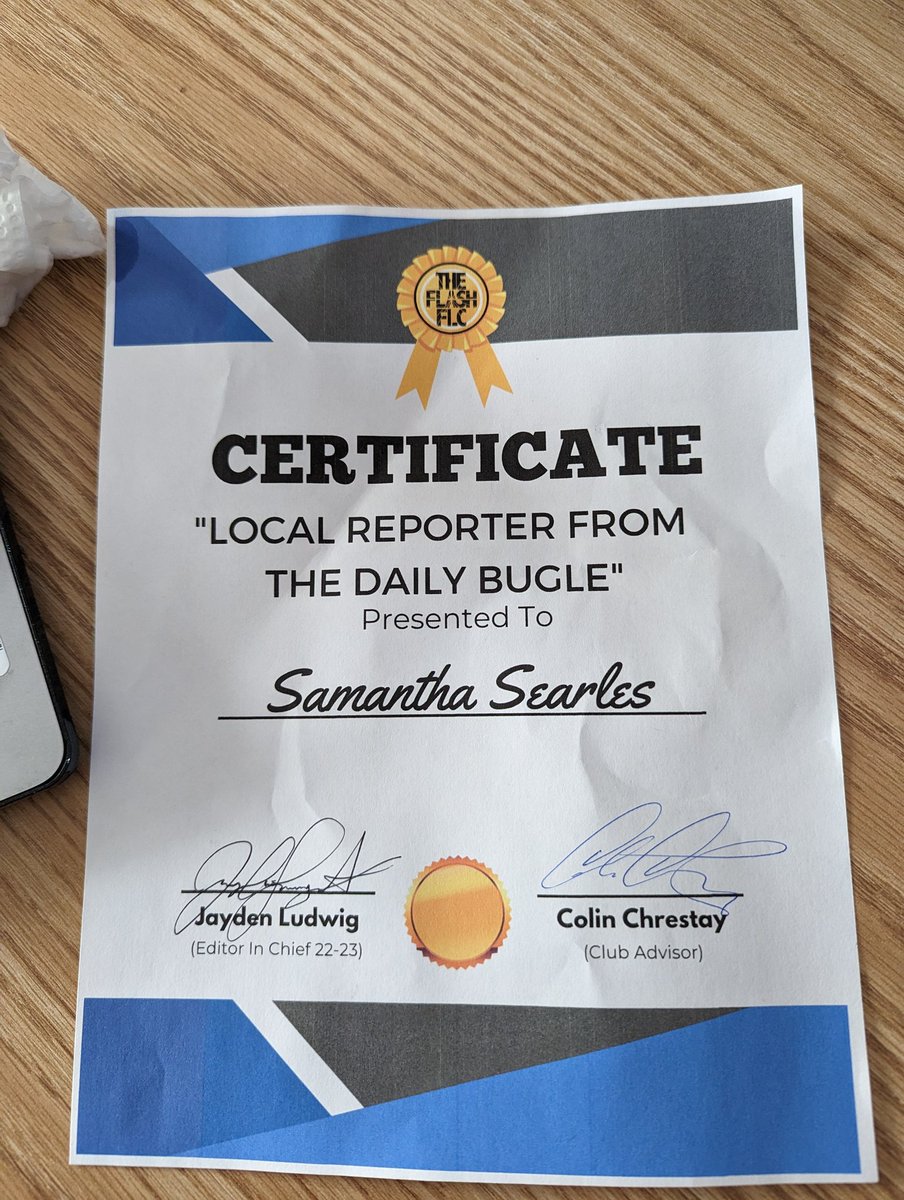 I'm so proud of <a href="/theflashflc/">The Flash</a> for pulling off a difficult school year and letting me be part of it! 

I also love that my award is indicative of another neighborhood reporter with an alliterated name. 😆🕸️📸💙