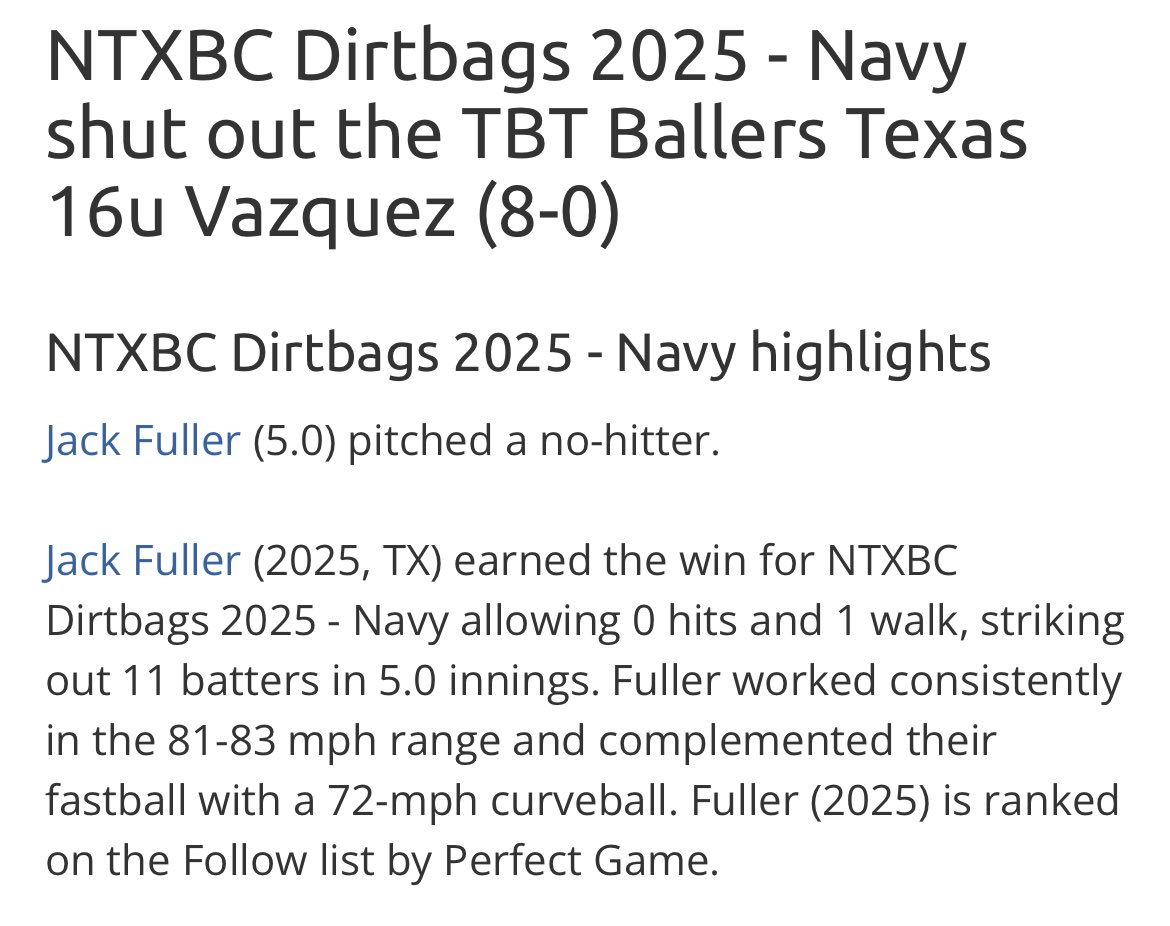 Way to shove it <a href="/JFullerLefty9/">Jack Fuller</a> ! 70% strikes will always get the job done!

<a href="/DragonBaseball/">Carroll Dragon Baseball</a>  <a href="/NTXBC_DIRTBAGS/">NTXBC Dirtbags</a>