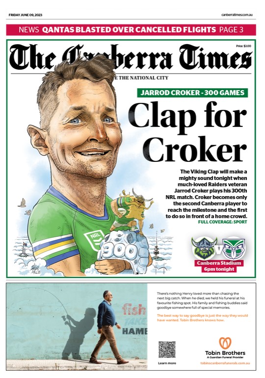 Good morning, Canberra. The rain will clear today on a windy Friday with a top of just 13 degrees. Here's today's <a href="/canberratimes/">Canberra Times</a> front page, featuring <a href="/davpope/">David Pope</a> 
canberratimes.com.au/subscribe