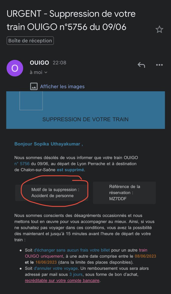 uthaya_lk's tweet photo. #OuiGo #BravoSNCF Et voilà, mon train de #demain matin a décidé de commencer ses vacances avant moi. J’ai réservé un voyage dans le #futur, mais apparemment, il y avait déjà un #accident de personne sur les rails. https://t.co/AYn2VbJQsK