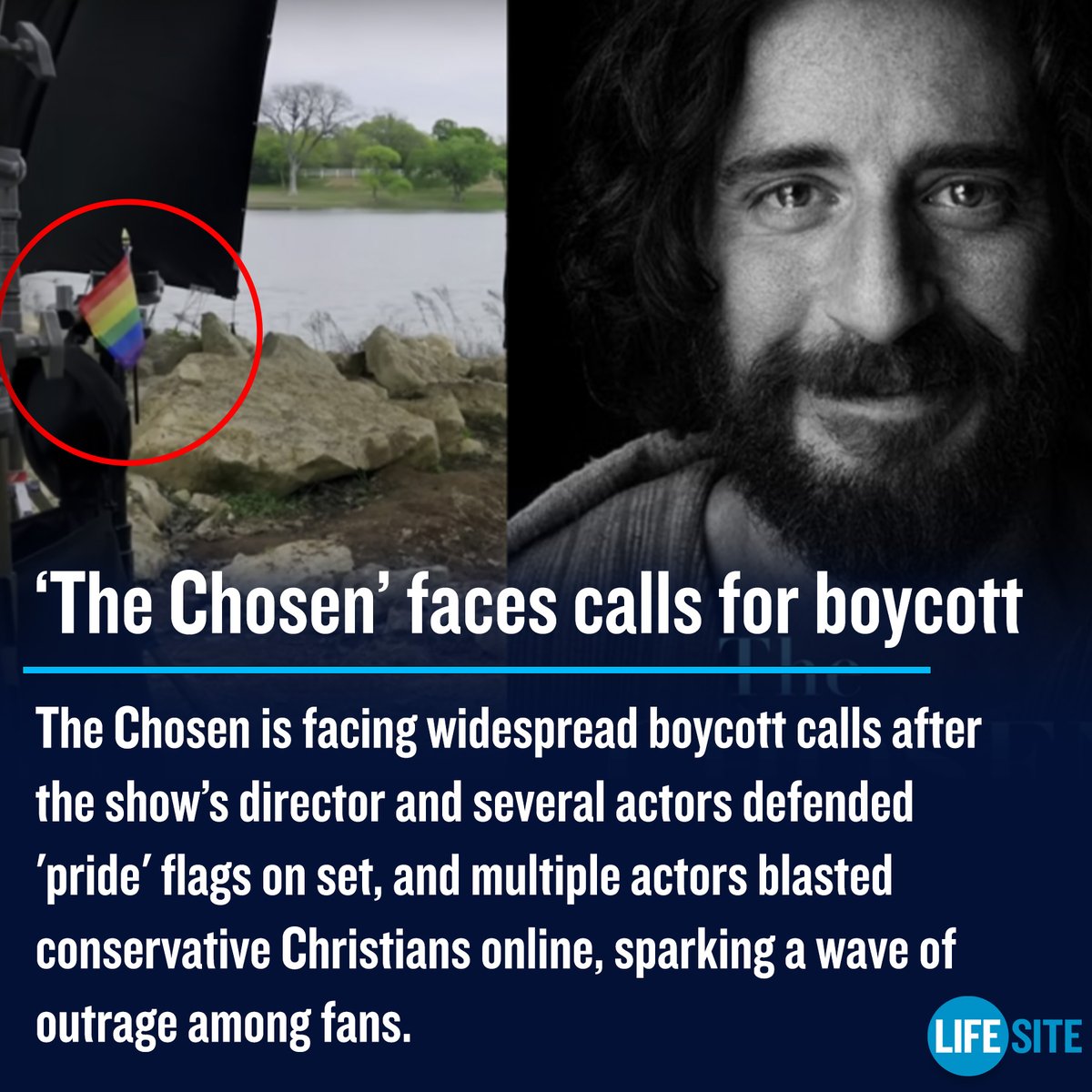 LifeSite's tweet image. .@thechosentv is facing widespread boycott calls after the show’s director and several actors defended the presence of LGBT 'pride' flags on set.

lifesitenews.com/news/the-chose…

#thechosen #pride #pridemonth #lgbt #news