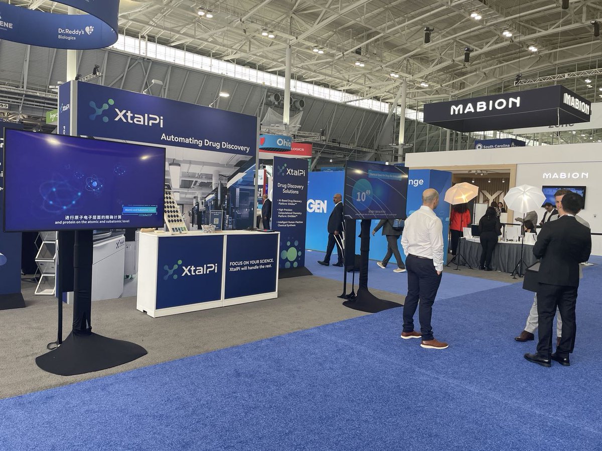 XtalPi's tweet image. Big thanks to everyone who visited our booth at #BIO2023! We loved showcasing our innovative technology &amp;amp; discussing #AI-driven #drugdiscovery. Shoutout to Dr. Sarah Trice for the informative presentation. Follow us for more on how AI + #robotics is powering drug R&amp;amp;D.