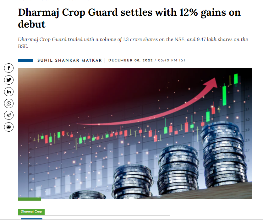 niveyshak's tweet photo. Dharmaj Crop Guard came with an IPO last year: 
LTP: 174+ 

- Decent subscription demand + 10-12% gains on listing day
- Promoters added more when stock corrected. 
- Clean Setup 

Note: Favorable R:R with tight SL 😎

#Dharmaj https://t.co/TOiTlUsXuh