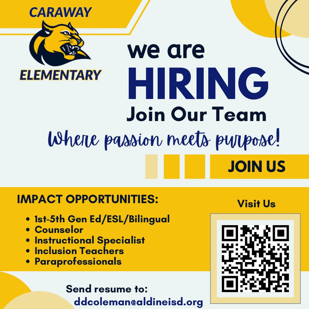 Desireé Coleman (@mscoleman07) on Twitter photo We are looking for passionate people committed to changing lives! If you’re still searching for a team, join us <a href="/CarawayES_AISD/">Caraway ACE Elementary</a>! #TeamCaraway We are looking for passionate people committed to changing lives! If you’re still searching for a team, join us <a href="/CarawayES_AISD/">Caraway ACE Elementary</a>! #TeamCaraway