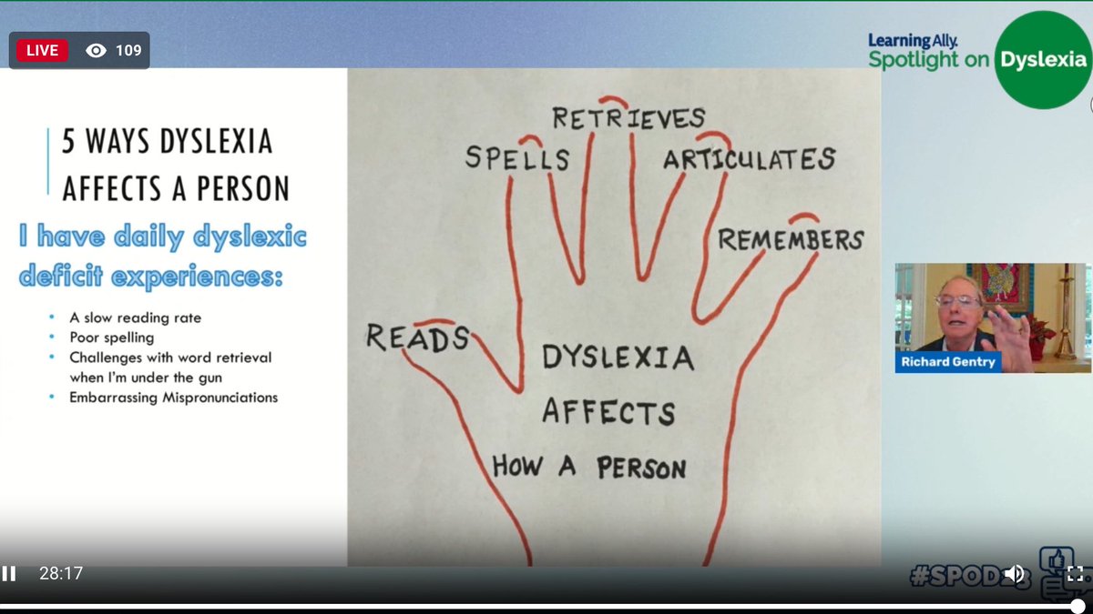 HerInfernal's tweet photo. What should teachers look for when aiming to understand how dyslexia affects their students? Dr. Richard Gentry broke it down to 5 deficit experiences. #SPOD23 @Learning_Ally https://t.co/B49fdwY10t