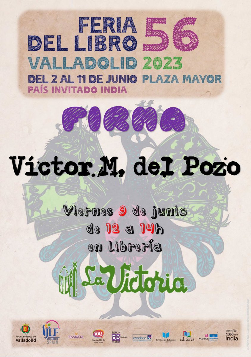 victormdelpozo's tweet photo. Mañana, ¡viernes en la @FerialibroVLL! Empezamos con una firma en Librería La Victoria de 12 a 14h y, por la tarde, una firma en Librería Don Quijote Digital de 19:30 a 21:30. Os espero rodeado de libros😊. @GlyphosLibros @Suseyaediciones https://t.co/jIxO1U8KBW