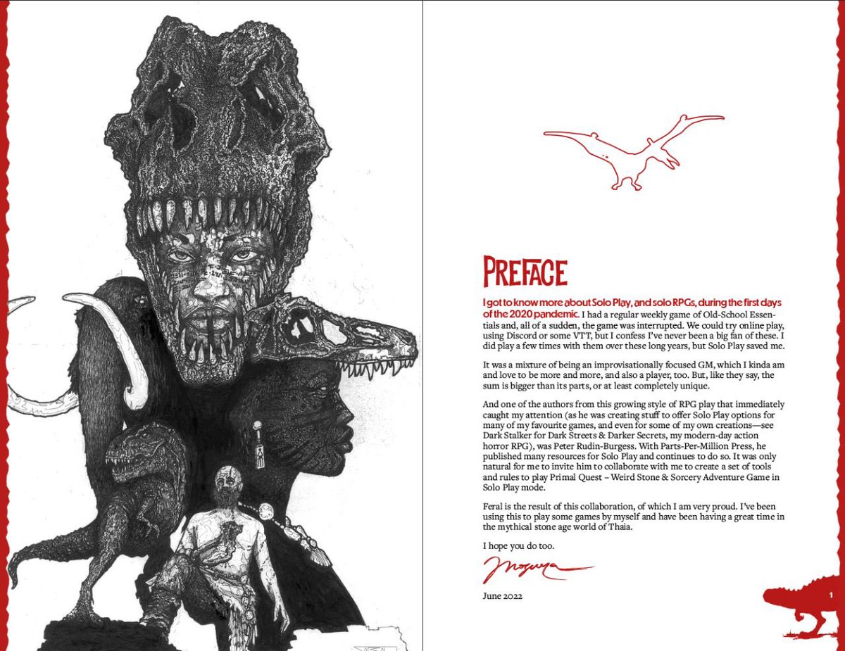 diogo_oldskull's tweet photo. A few #Layout spread studies for the upcoming toolkit for #PrimalQuest called #FERAL, with tools for improvising, #SoloPlay, and #GMLess play (which is how I play with my kid and all kinds of #Naruto elements get thrown into our Thaia).

#TTRPG #WIP #DnD #RPGLATAM https://t.co/YpNik53cmT