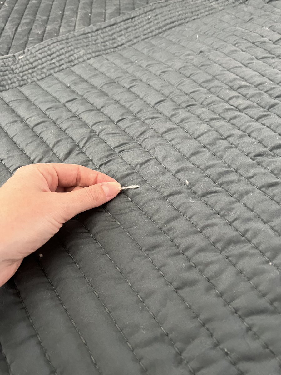 Julessmccools's tweet photo. Don’t buy @westelm tencel bedding. Spent $400 on a bedspread and shams that started to pill within a month, and almost every stitch is coming undone. Sadly they don’t stand by their products after 30 days so I’m stuck with an expensive bedspread that looks shabby 😤 https://t.co/8RUwg8AkwR
