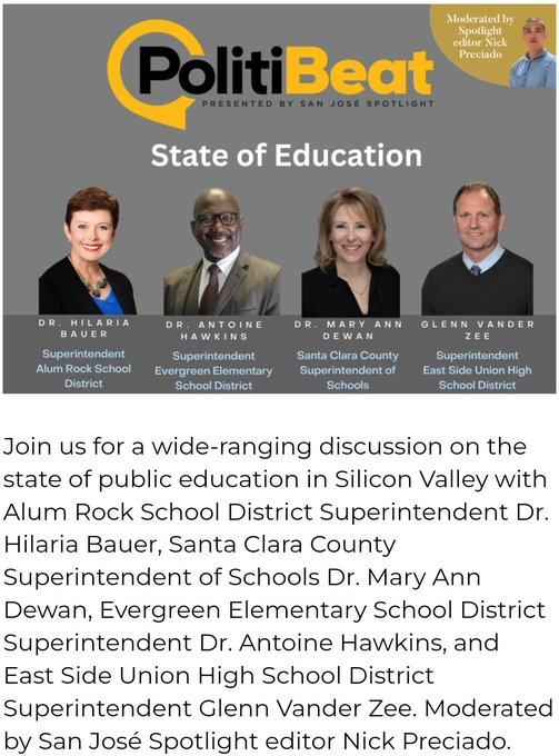 Join me this Sat. June 10th, at 12pm, for an in-depth conversation on the state of education at the Hammer Theater, Downtown San Jose. To attend the event in person or virtually, go to: hammertheatre.vbotickets.com/event/San_Jos_….
.
#ESDTheGoldStandard #DrAntoineHawkins