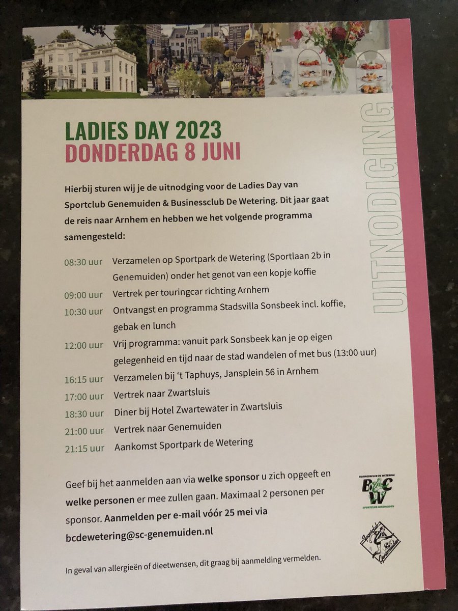 Weer voldaan thuis na een prachtige dag ladies day 2023 @scgenemuiden @bcdwetering met 130 dames naar Arnhem, eerst koffie en lunch in @VillaSonsbeek daarna de binnenstad in en genoten op het terras van @taphuys Arnhem met daarna een afsluiten diner bij @Hotelzwartewater