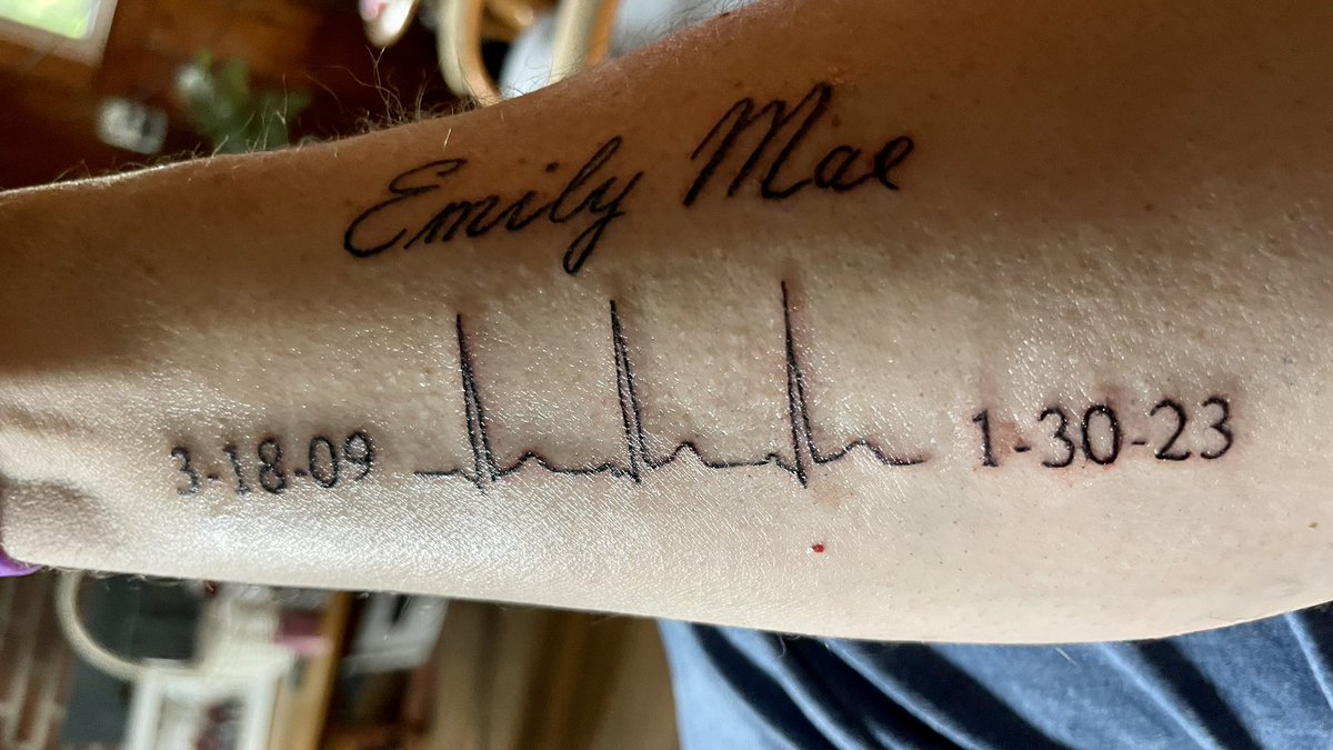 Everyone who knows me knows I wasn’t a tattoo person…..until today. This tattoo has Emily’s ACTUAL heartbeat in it, taken from her last hospitalization, 10 days before she passed away. It stung like hell, but it was worth it.