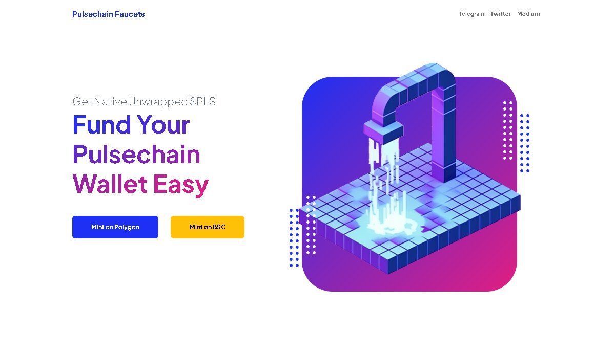 PulseFaucets's tweet photo. OFFICIAL WEBSITE PUBLISHED! 🎉

▶️https://t.co/8cIw02sd7i

#Pulsechain #Ethereum #BSC #BinanceSmartChain #binance  #NFT #Polygon #PolygonNFTs #MATIC #Crypto #Blockchain $PLS $PLSF @PulsechainCom https://t.co/JACMHWFfZo