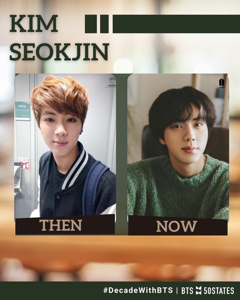 10 years! Let's look at him then and now. Jin really has grown up so much💜  #DecadeWithBTS #Jin #BTS #BTSARMY @BTS_twt, image size:960x1200