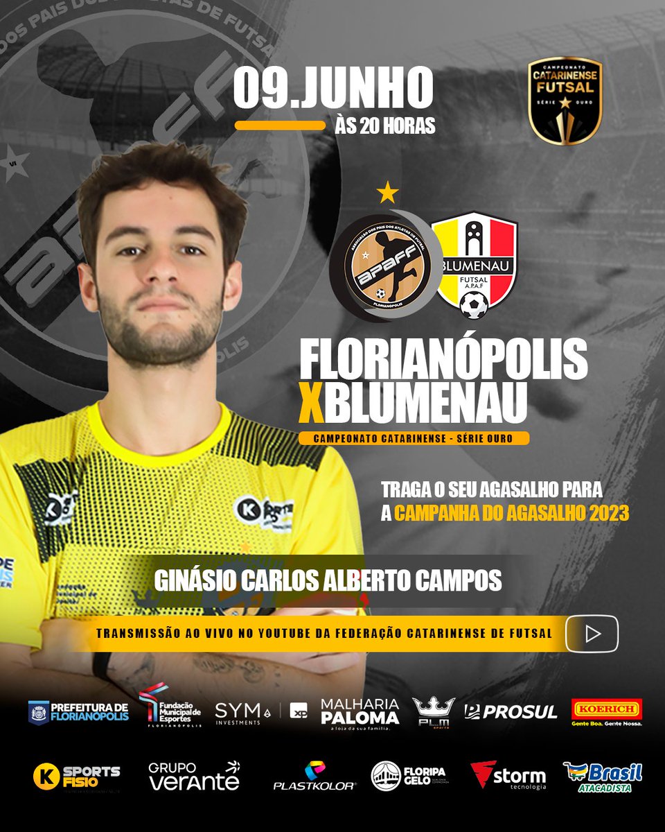 apafffloripa's tweet photo. Nesta sexta-feira temos um compromisso importante: futsal em Florianópolis! 

A APAFF enfrenta o Blumenau pelo Catarinense Série Ouro 2023 e conta com a sua torcida para buscar a liderança da competição.

#futsal #APAFF #Blumenau #CatarinenseSérieOuro #CampanhadoAgasalho https://t.co/RhYqVA4bpF