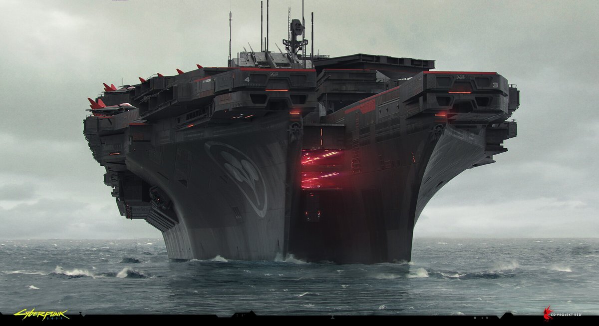 vodk_anon's tweet image. More concept art of the Arasaka aircraft carrier