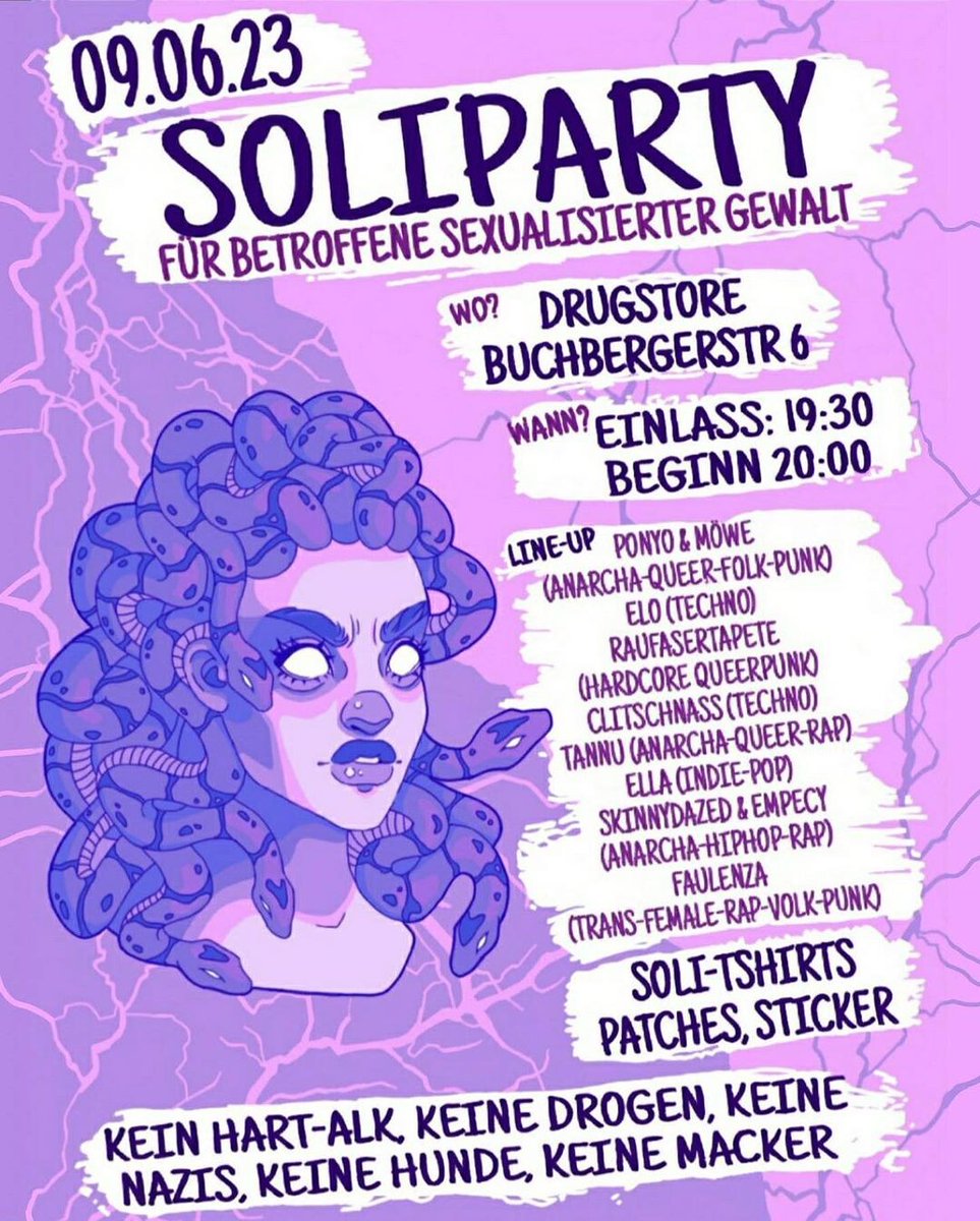 AsanBerlin's tweet image. 🔥Soliparty für Betroffene sexualisierter Gewalt!🔥

Freitag, 09.06.2023 | 19:30 Uhr | Drugstore Buchberger Straße 6, 10365 Berlin

Anreise: U5, S5, S7, S9, S75, Bus 108, 240, 296 Lichtenberg

#b0906 #Soliparty
