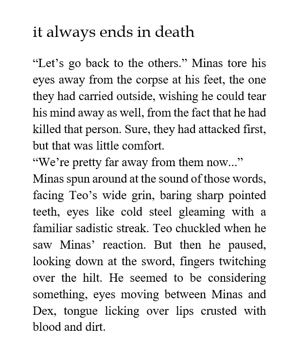Niennandilme's tweet photo. I wrote a short non canon scene between Minas and Teo in our #QuestionablyUndeadPnP run. It is sad :D
ao3: https://t.co/X94XmUlYCv
tumblr: https://t.co/E8d2BCV8uc https://t.co/Zwq3gfqq2r