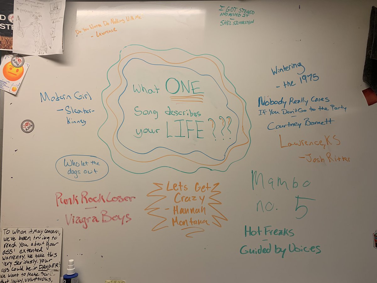 Whiteboard Prompt: What’s one song that describes your LIFE?