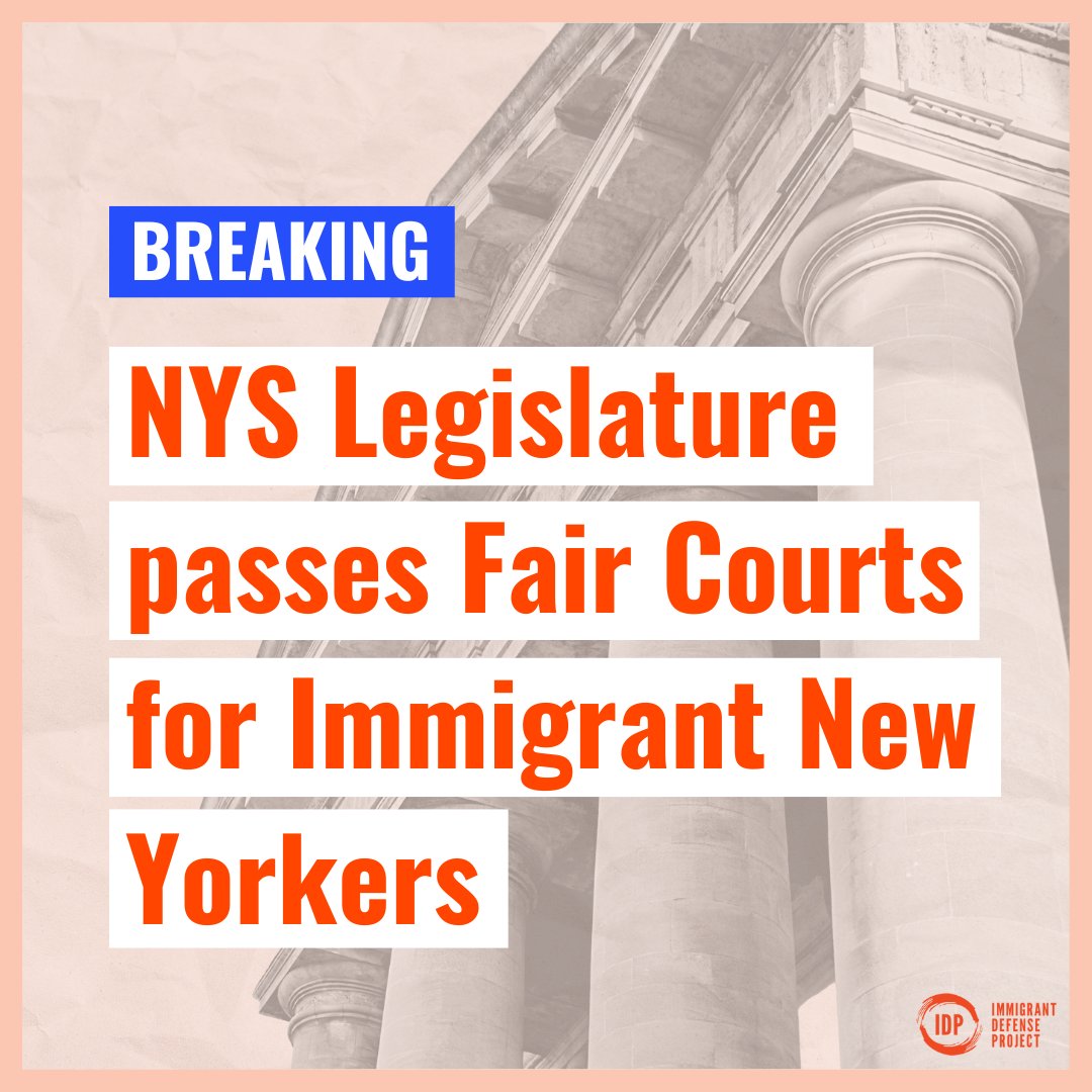 🎉BREAKING: NYS legislature passes Fair Courts for Immigrant New Yorkers! This bill ensures immigrant NYers facing criminal charges are accurately informed of possible impacts of a plea, alerted to get advice they’re entitled to, and have a remedy when those rights are violated.