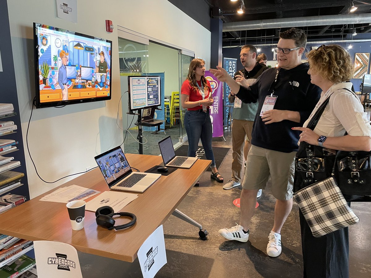 EdTechIowa's tweet image. What does the future of learning look like? @EntreFEST attendees were able to experience it first-hand this afternoon at the #EdTechIowa showcase! Thanks to @VIVEDlearning, @VictoryXR, @FoundLearn, and Cybercade for showcasing their #EdTech.  #EntreFEST23