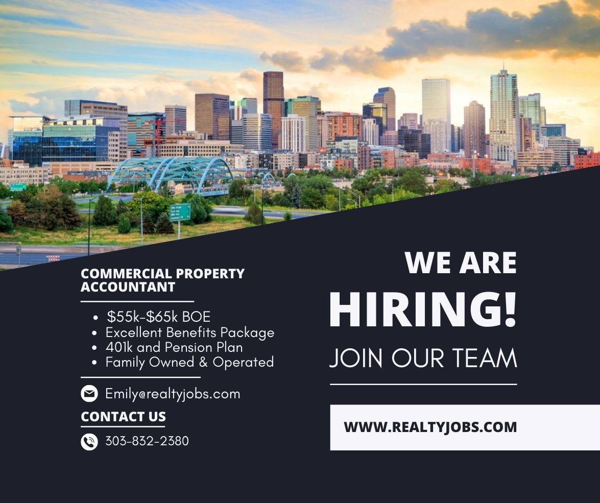 Now Hiring in Denver, Colorado!
Commercial Property Accountant - $55k-$65k BOE
Apply online at realtyjobs.com 

*REP is an equal opportunity employer and abides by all local, state, and federal employment regulations and laws. 

#accountingjobs #denverjobs #nowhiring