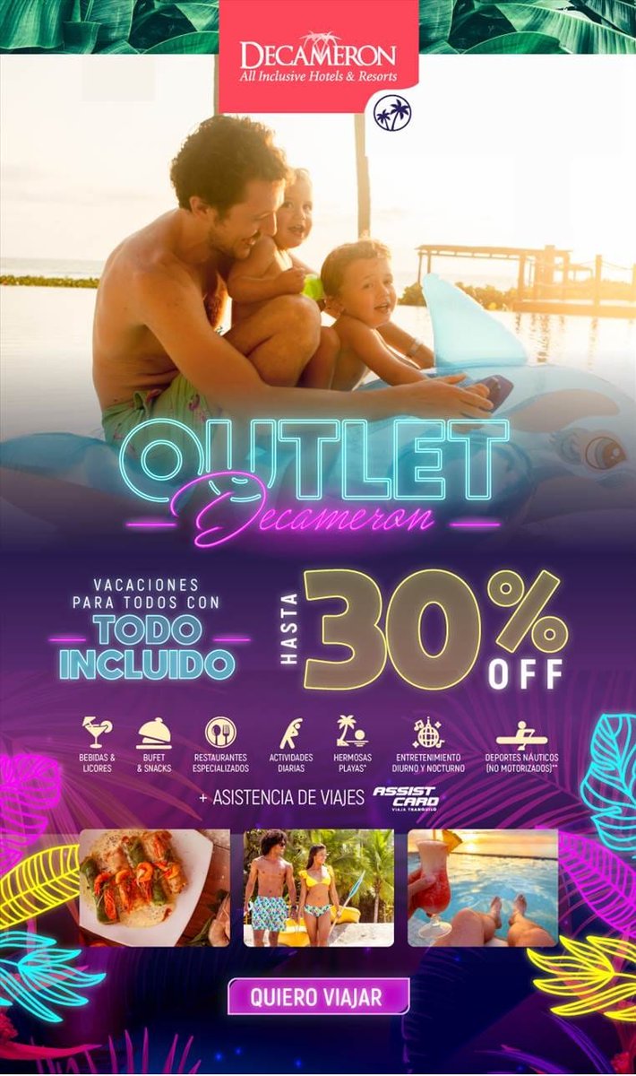FavuisDigital's tweet photo. Vacacione en familia 👨‍👩‍👧‍👦 , aproveche el Outlet Decameron y disfrute del todo incluido que se merece con descuentos hasta del 30%.

Mayores informes con la asesora del convenio FAVUIS - DECAMERON 💚, Leidy Gonzalez  📲 318 2800482.

Aplican TyC
Cupos limitados. https://t.co/OF6U3q0wD9