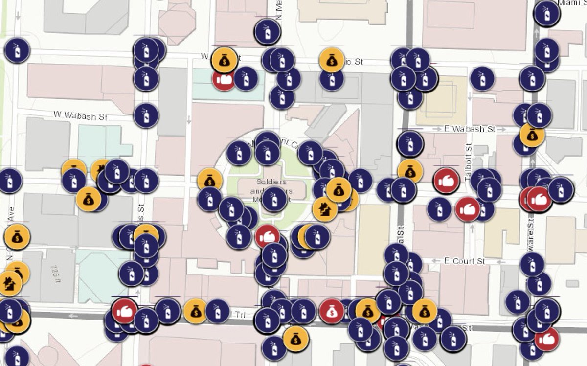JeffersonShreve's tweet image. How can we enjoy the open-air spaces around Indy's Monument Circle when we can’t keep the very core of our city safe? 

The map from CityProtect shows violent crime (red), property crime (yellow) and disturbance calls (purple) from the last 90 days around Monument Circle. More…