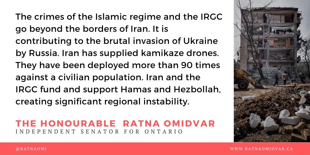 #ICYMI, my motion calling for the #IRGC to be designated as a terrorist entity has passed! Thank you <a href="/mivillej/">Julie Miville-Dechêne</a> &amp; <a href="/SenatorHousakos/">Senator Leo Housakos</a> for your speeches.      <a href="/AliEhsassi/">Ali Ehsassi</a> <a href="/anitavandenbeld/">Anita Vandenbeld</a> <a href="/JennaSudds/">Jenna Sudds</a> <a href="/NazaninAJ/">Nazanin Afshin-Jam MacKay</a> <a href="/azijangravi/">Azam Jangravi | اعظم جنگروی</a> <a href="/mehrakaneh/">Mehrak Hazaveh</a> <a href="/IrwinCotler/">Irwin Cotler</a> <a href="/TheRWCHR/">Raoul Wallenberg Centre for Human Rights</a> #FreeIran2023 #SenCA
