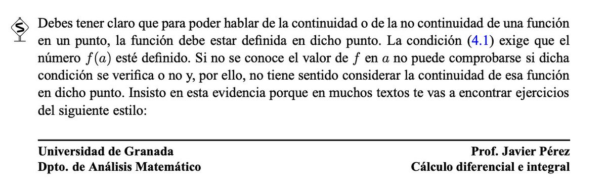 RubenMRoca's tweet image. Sobre la continuidad de 1/x... @davidcpvm 

Respecto lo que decías @estudiarfisica de que nunca se había hablado de ello. Por casualidad he tenido que buscar apuntes de análisis y he encontrado esto en unos apuntes de un tal Javier Pérez de la Universidad de Granada.