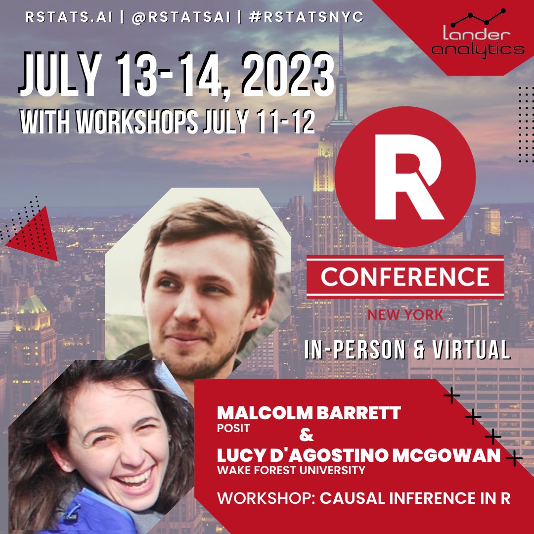 📣 @malco_barrett, @travisgerke, &amp; I will be hosting another Causal Inference in #rstats workshop at this year’s NYR Conference (<a href="/rstatsai/">rstatsai</a>) on July 11-12! Join us in NYC or virtually online!

 🎫 Tickets: rstats.ai/nyr #rstatsnyc