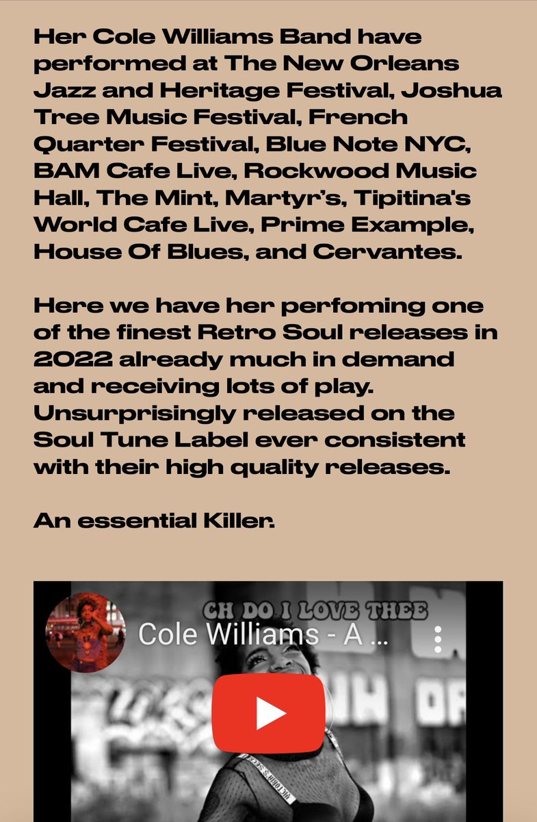 “…one of the finest Retro Soul releases in 2022 already much in demand and receiving lots of play.” #abetterwoman #globalsoul #colewilliams #newmusic