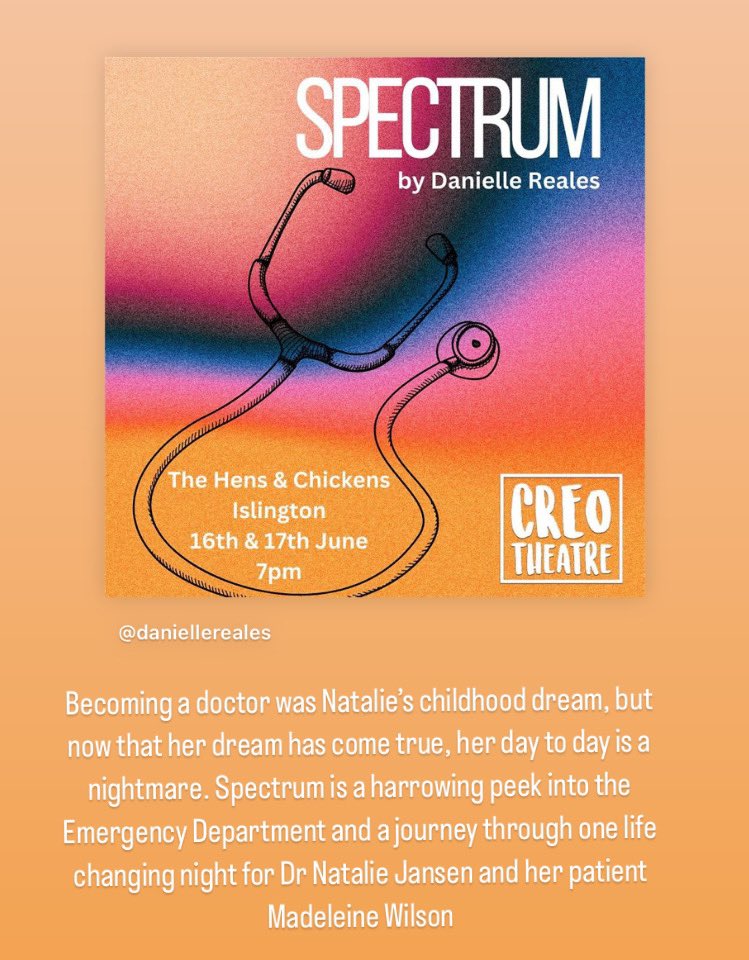 My short play, SPECTRUM, is on next weekend as part of <a href="/creotheatre/">creotheatre</a> Short Play Festival. 3 plays at each performance. Would love to see you there! 
Tickets are available here: unrestrictedview.co.uk/creo-theatre-s…