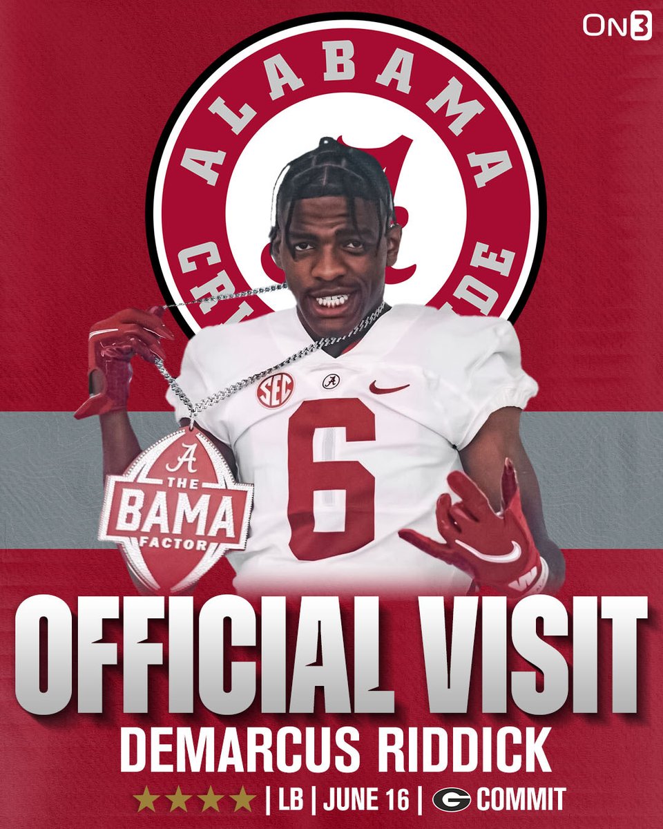 Georgia 4-star LB commit Demarcus Riddick has locked in an official visit to Alabama🐘

More from <a href="/JosephAHastings/">Joseph Hastings III</a> (On3+): on3.com/teams/alabama-…